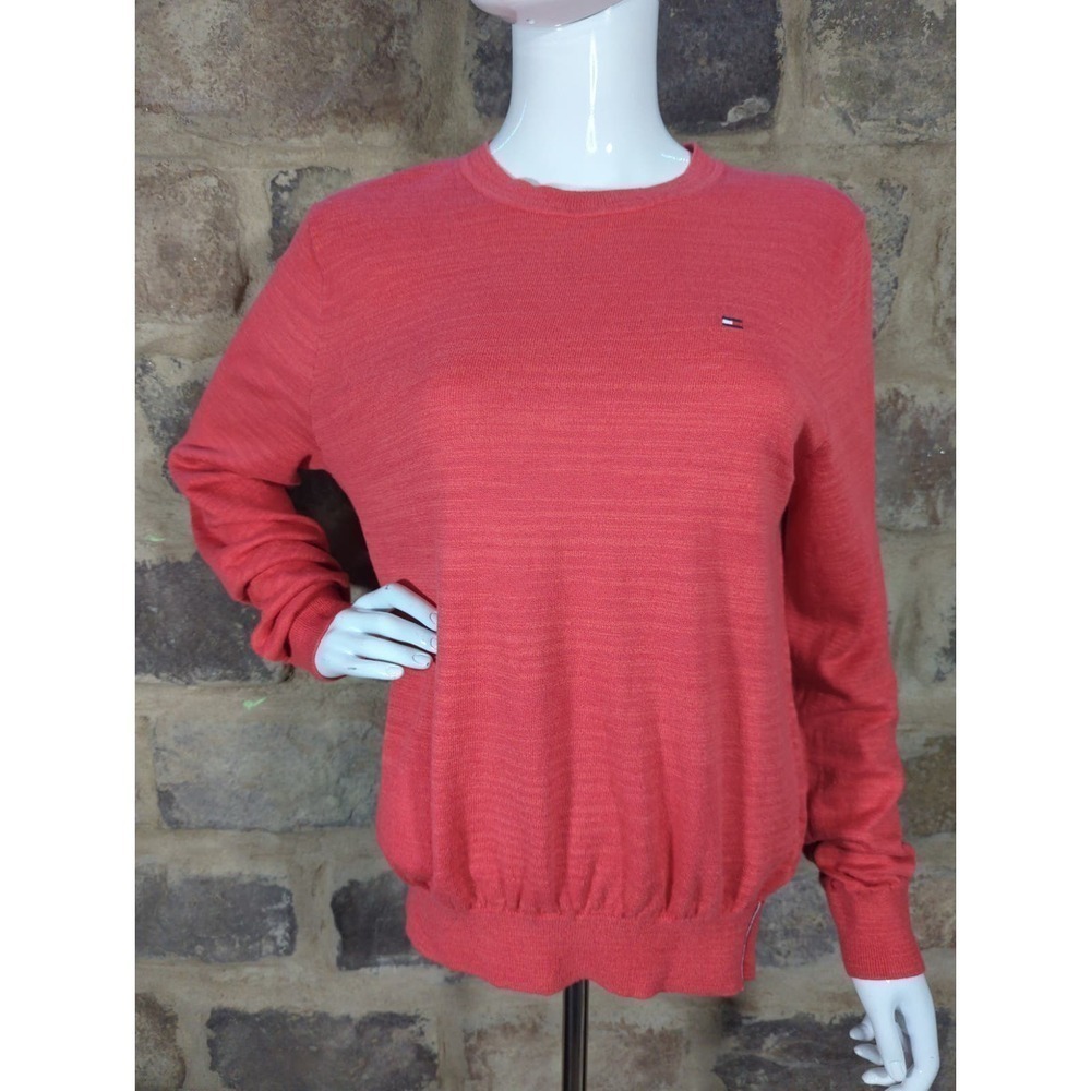 Tommy Hilfiger Crew Neck Pull Over Sweater Pink Linen Blend‎ Woman's Size Medium
